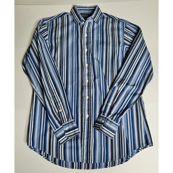 Polo Ralph Lauren Other - Polo Ralph Lauren Mens Long Sleeve Shirt 16 L VTG Estate Custom Fit Blue Stripes